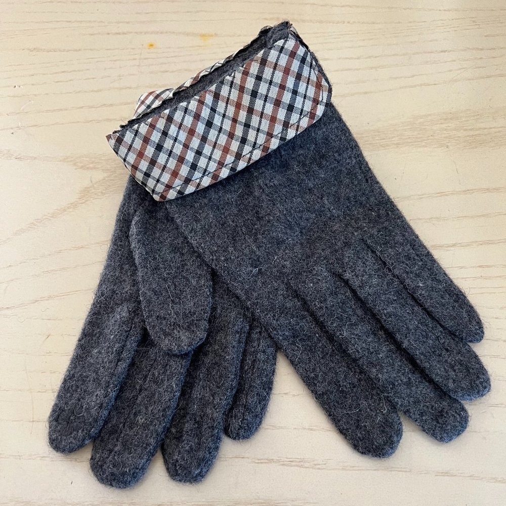 Winter Gloves Faux Cashmere Gray Plaid Cuff Touch Screen Smart